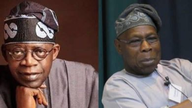 Asiwaju Bola Ahmed Tinubu and ex-President Olusegun Obasanjo (Photo credit: Punch newspaper)