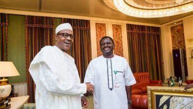 This is my Special Adviser in whom I'm specially pleased, President Muhammadu Buhari seems to be saying to Femi Adesiina in this file photo
