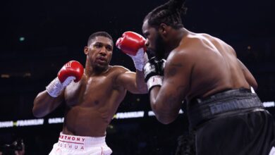 Anthony Joshua and Jermaine Franklin during the bout (Photo credit: Sky Sports)
