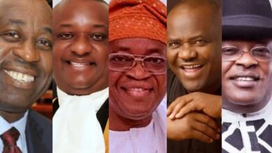 Ministers (L-R): Dele Alake, Festus Keyamo, Adegboyega Oyetola, Nyesom Wike, Dave Umahi (Photo credit-Punch)