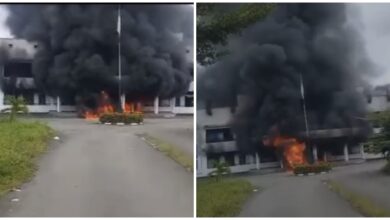 Ikwerre Local Council secretariat on fire (Photo credit: Channels Television)