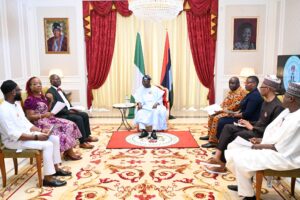 President Bola Tinubu and some media executives during the Presidential Media Chat