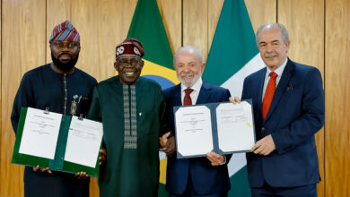 President Bola Tinubu and Lula da Silva (centre) at the agreement signing ceremony-2
