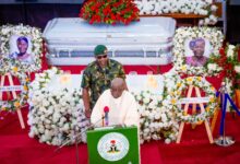 President Tinubu delivering his speech during the service in Jos