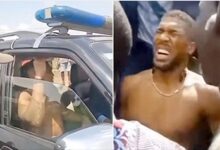 Anthony Joshua writhing in pain