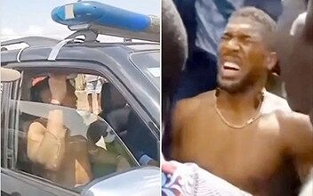 Anthony Joshua writhing in pain